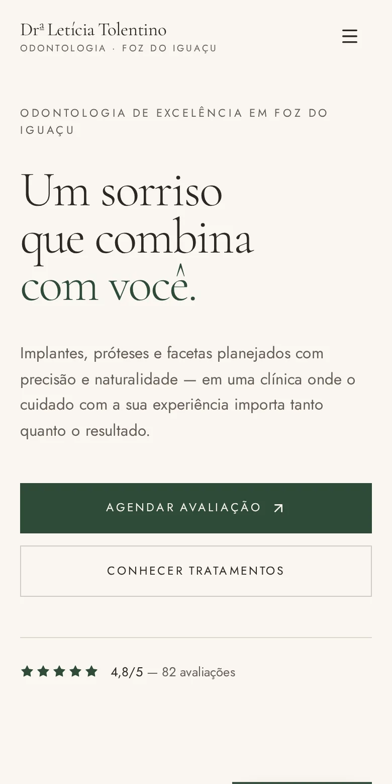 Versão mobile do site Drª Letícia Tolentino